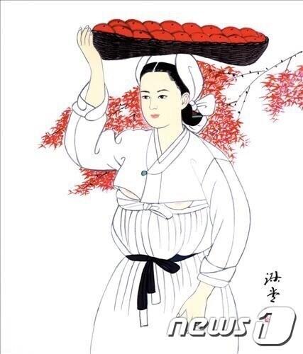 본문 이미지 - 숙당 배정례(1916∼2006) 화백의 ‘미인도’ 작품중 하나 ⓒ News1 박진규 기자