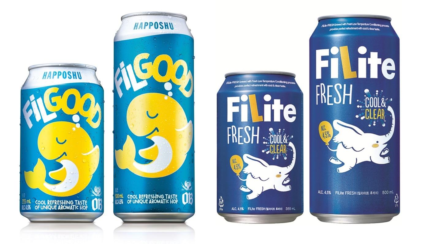 오비맥주 '필굿'(왼쪽)과 하이트진로 '필라이트'ⓒ 뉴스1