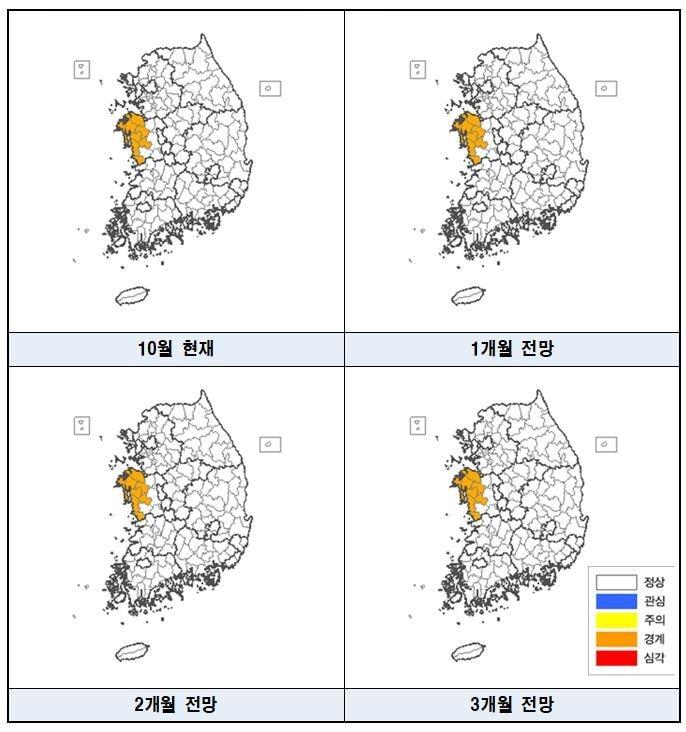 본문 이미지 - 생활 및 공업용수 가뭄지도(행정안전부 제공). ⓒ 뉴스1