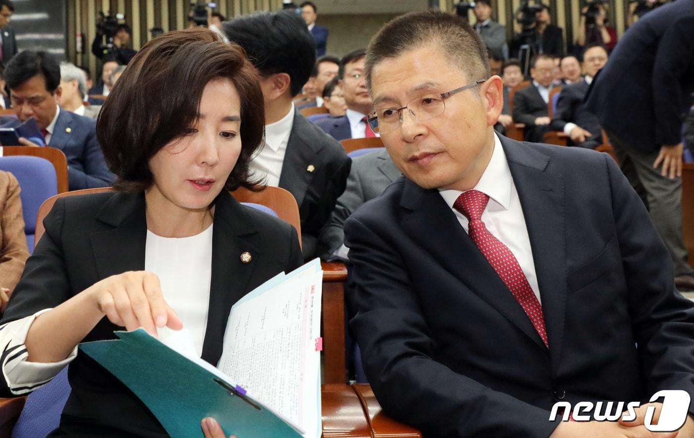본문 이미지 - 황교안 자유한국당 대표와 나경원 원내대표/뉴스1 ⓒ News1 김명섭 기자