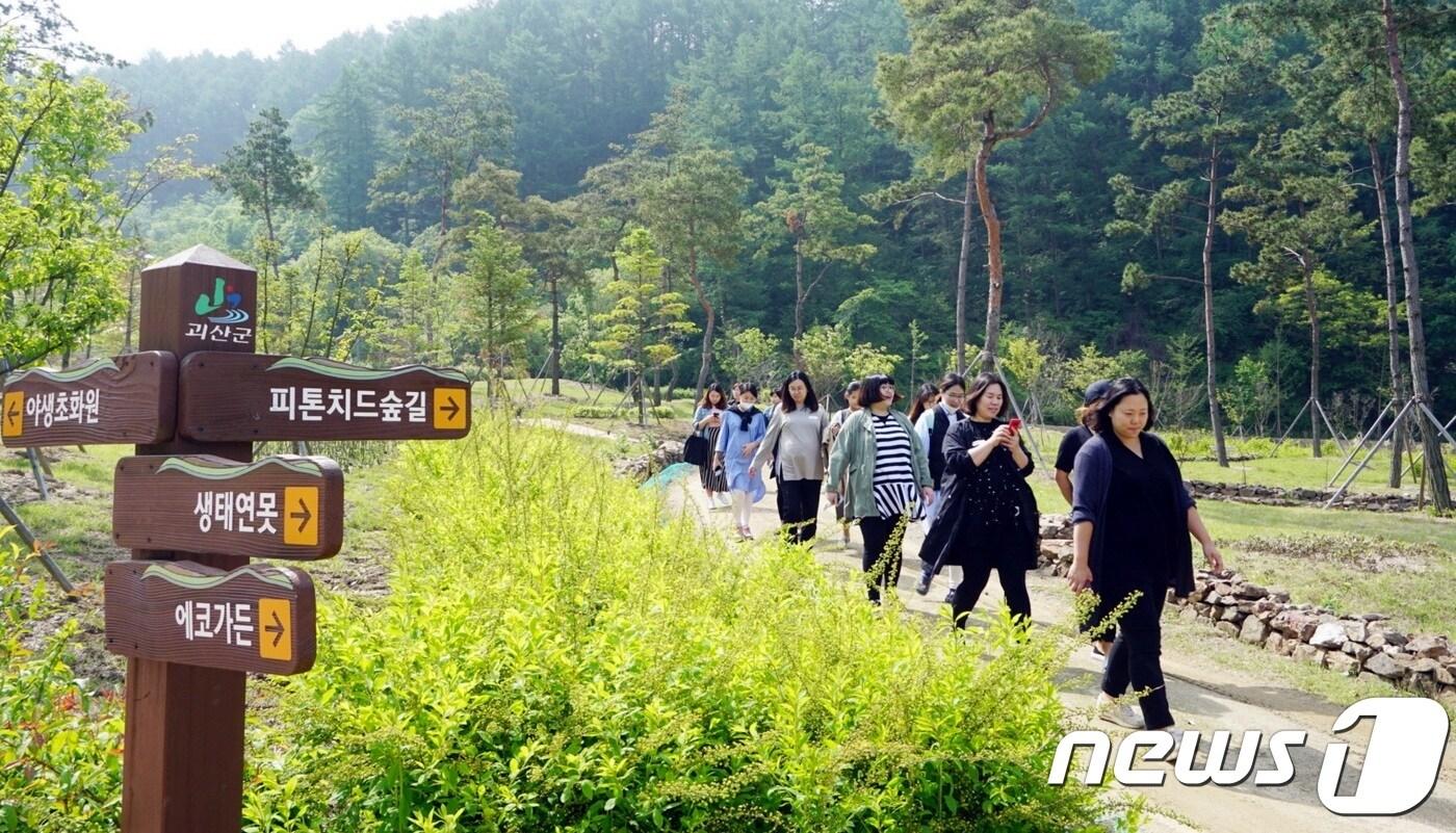 본문 이미지 - 지난 5월 괴산성불산 자연휴양림에서 열린 숲 태교 교실.(괴산군 제공)ⓒ 뉴스1