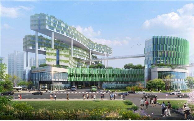 본문 이미지 - 강일 버스차고지 입체화 후 오픈 스페이스, 입체 보행로, 생활SOC 및 청신호주택 등이 조성된 상상도/자료제공=서울시ⓒ 뉴스1