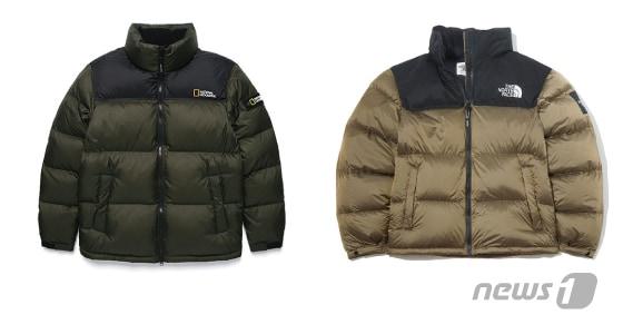 본문 이미지 - '카피 했다'는 의혹을 받는 내셔널지오그래픽 패딩(왼쪽·무신사 홈페이지 캡처)과 '카피 당했다'는 의견이 나오는 노스페이스 패딩(오른쪽·노스페이스 홈페이지 캡처)ⓒ News1 이은현 디자이너