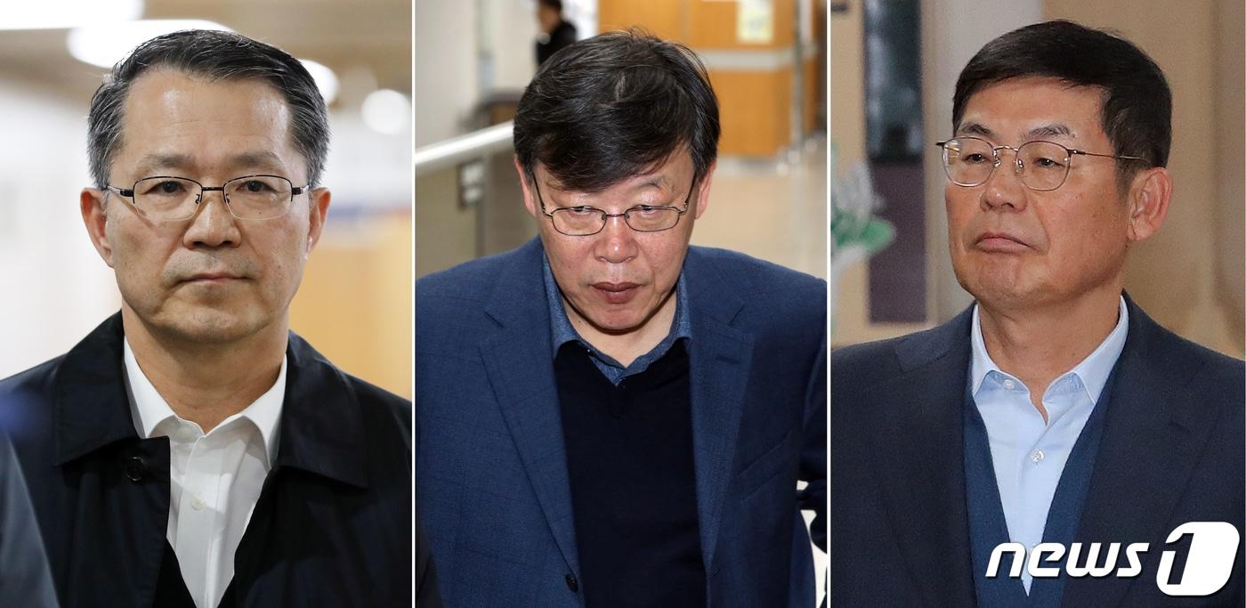 '삼성전자서비스 노조와해' 혐의로 재판에 넘겨진 이상훈 삼성전자 이사회 의장(오른쪽부터)과 박상범 전 삼성전자서비스 대표이사, 강경훈 삼성전자 부사장/뉴스1 ⓒ News1 이재명 기자