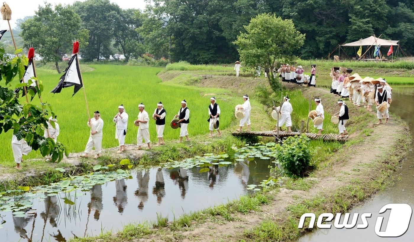 본문 이미지 - 지난해 열린 들노래축제 장뜰두레농요시연.(증평군청 제공)ⓒ 뉴스1