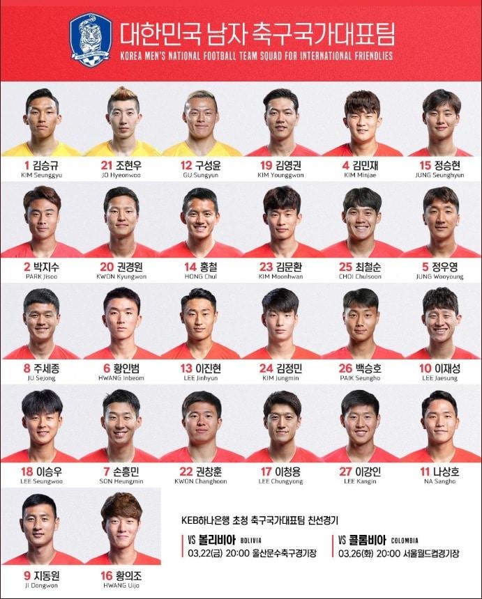 본문 이미지 - 3월 축구대표팀 등번호.(대한축구협회 트위터 갈무리) ⓒ 뉴스1