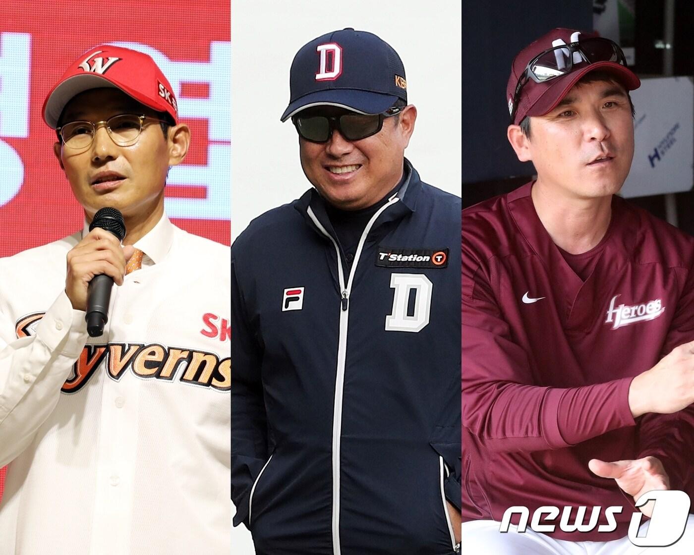 본문 이미지 - SK 와이번스, 두산 베어스, 키움 히어로즈가 2019 프로야구 3강으로 꼽히고 있다. 왼쪽부터 염경엽 SK 감독, 김태형 두산 감독, 장정석 키움 감독. ⓒ 뉴스1