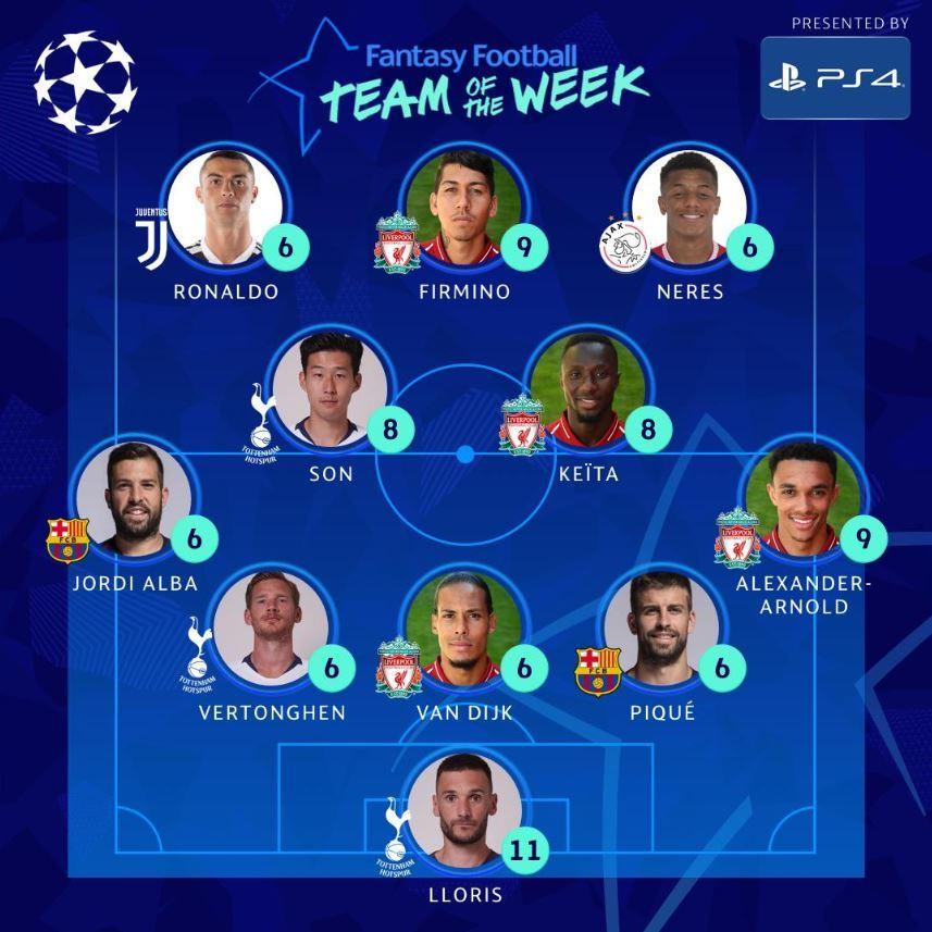 본문 이미지 - 유럽축구연맹이 발표한 챔피언스리그 8강 1차전 '이주의 팀'.(유럽축구연맹 트위터 갈무리) ⓒ 뉴스1