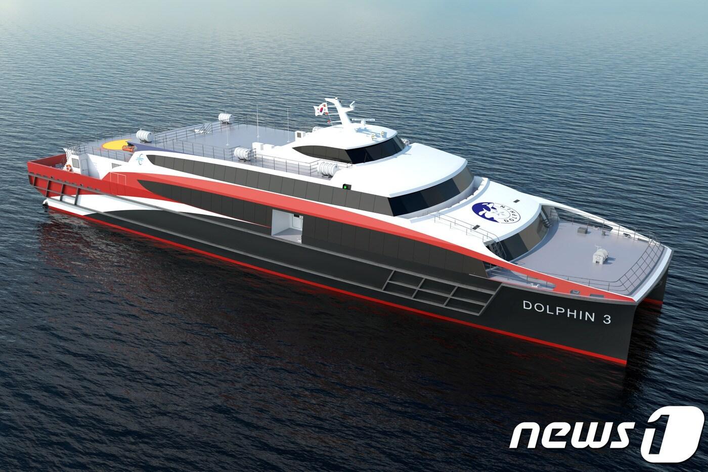 포항과 울릉도를 연결하는 대형 쾌속선이 2020년 취항을 앞두고 있다.22일 (주)돌핀해운에 따르면 취항을 앞둔 쾌속선은 1500톤급, 최대 속도 43노트, 정원 702명으로 기존 포항과 울릉을 운항하는 여객선(3시30분 소요)에 비해 약 1시간 정도 빠르다.(돌핀해운 제공)ⓒ 뉴스1