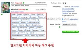 본문 이미지 - [rose] [flower] 와 같은 이미지 자체의 태그뿐만아니라, [gift] [mother’s day]와 같은 구매자들이 검색할 가능성이 높은 태그도 자동으로 추천한다. ⓒ 뉴스1