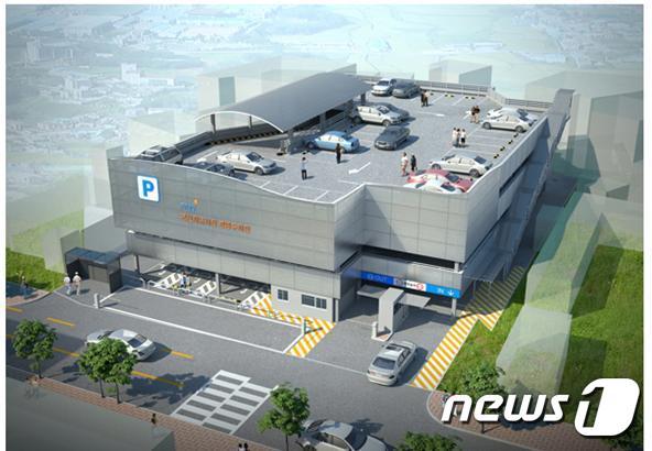 본문 이미지 - 전북 부안군이 중소벤처기업부 주관 '2019년 전통시장 주차환경개선사업'에 최종 선정됐다.  부안군 전통시장 주변 주차타워 조감도.ⓒ 뉴스1