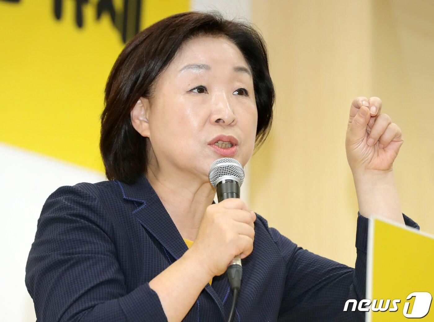 본문 이미지 - 29일 오후 전북 전주시 중부비젼센터에서 열린 2019 정의당 전국동시당직선거 호남권 유세에 참석한 심상정 정의당 대표 후보가 호남지역 당원들에게 지지를 호소하고 있다.2019.6.29/뉴스1 ⓒ News1 문요한 기자