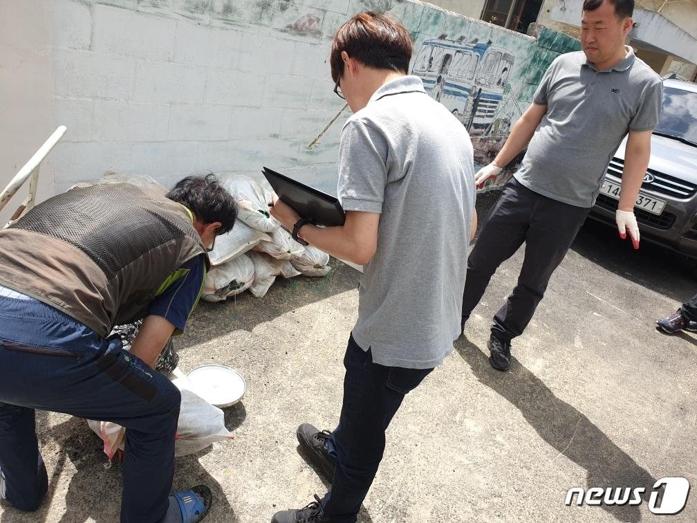 본문 이미지 - 지난 9일 충북 보은군 관계자들이 대청호에서 수중 생태계를 교란하는 외래어종을 수매하고 있다.(보은군 제공).2019.07.10. /ⓒ 뉴스1