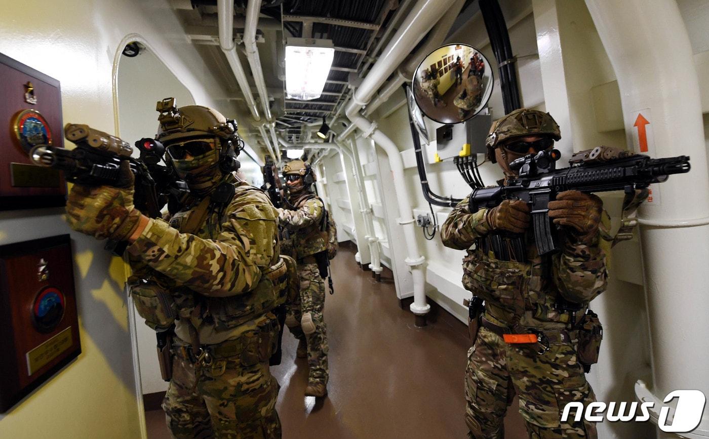 본문 이미지 - 해적대응 민관군 합동훈련. (해군 제공) 2019.7.26/뉴스1