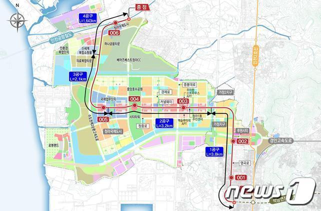 본문 이미지 - 서울도시철도 7호선 청라국제도시 연장선 공구 분할도(인천시 제공)2019.7.28/뉴스1 ⓒ News1 박아론 기자