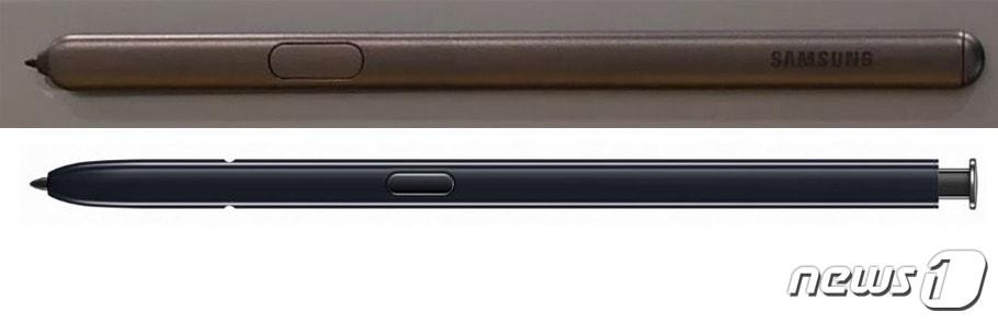 본문 이미지 - '에어 액션' 기능을 지원한다고 알려진 삼성갤럭시 탭S6의 S펜(위)과 갤럭시노트10에 제공되는 S펜 렌더링 이미지(아래) ⓒ 뉴스1