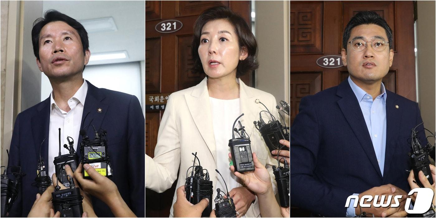 본문 이미지 - 왼쪽부터 이인영 더불어민주당, 나경원 자유한국당, 오신환 바른미래당 원내대표. 2019.8.26/뉴스1 ⓒ News1 임세영 기자