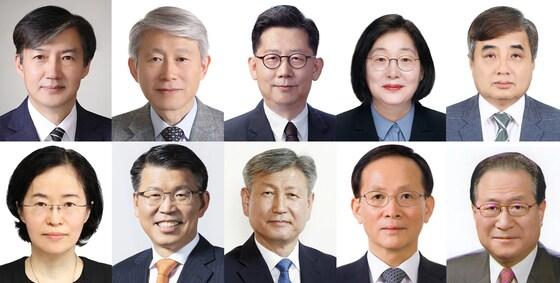 본문 이미지 - 윗줄 왼쪽부터 조국 법무부장관 후보자, 최기영 과학기술정보통신부 장관 후보자, 김현수 농림축산식품부 장관 , 이정옥 여성가족부 장관 후보자, 한상혁 방송통신위원회 위원장 후보자, 아랫줄 왼쪽부터 조성욱 공정거래위원회 위원장 후보자, 은성수 금융위원회 위원장 후보자. 아랫줄 세 번째부터 박삼득 국가보훈처 처장, 이수혁 주미합중국대사관 특명전권대사, 정세현 민주평화통일자문회의 수석부의장. (청와대 제공)2019.8.9/뉴스1