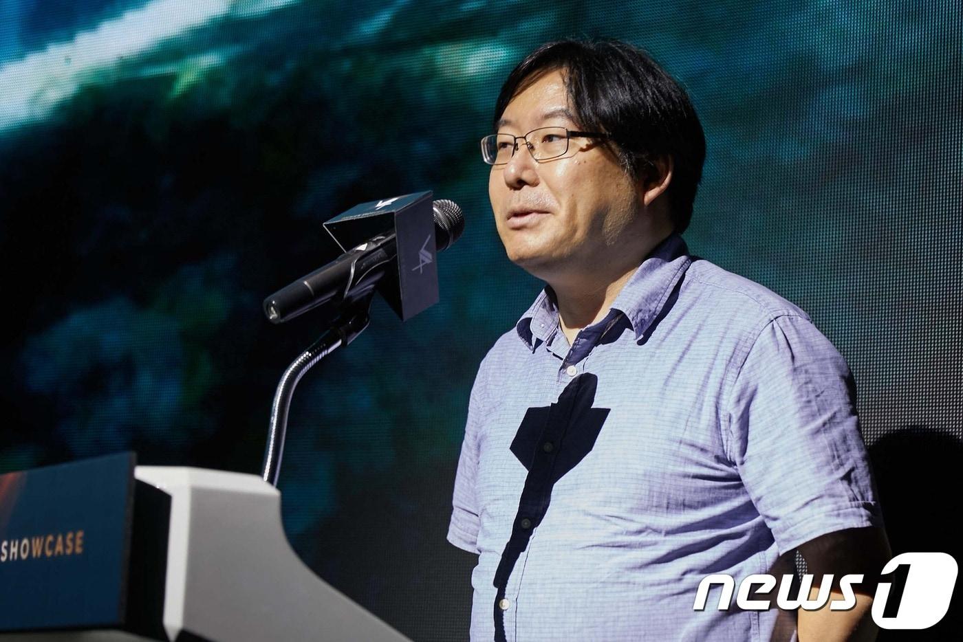 본문 이미지 - 27일 서울 강남구 역삼동 르메르디앙 호텔에서 열린 프리미엄 쇼케이스에서 박용현 넷게임즈 대표가 발표하고 있다. ⓒ 뉴스1