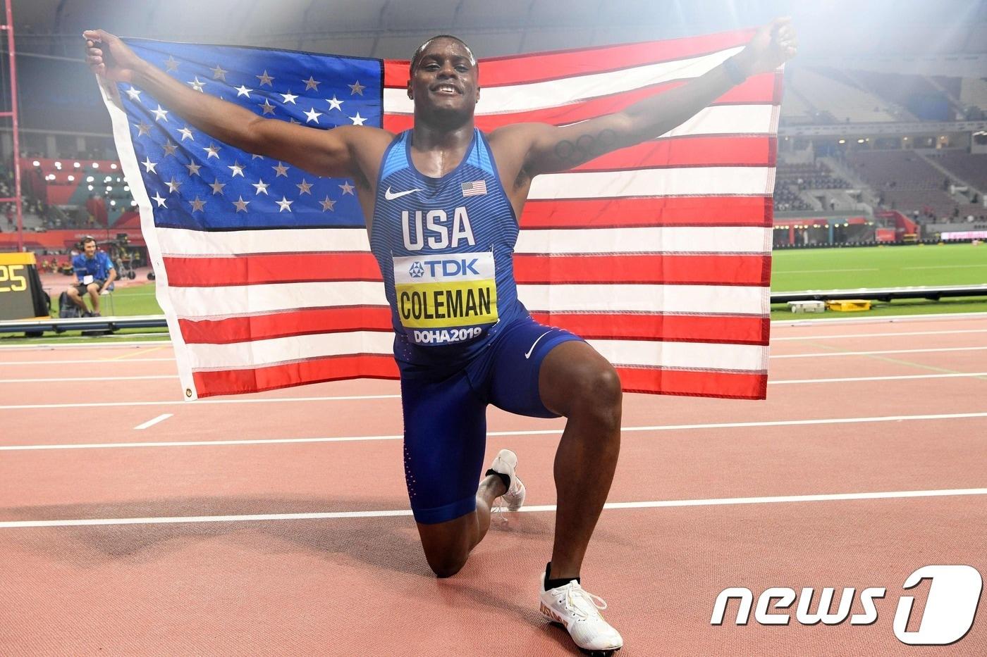 크리스천 콜먼(23·미국)이 29일(한국시간) 카타르 도하 칼리파스타디움에서 열린 2019 세계육상선수권 남자 100m 결선에서 9초76으로 우승했다.ⓒ AFP=뉴스1