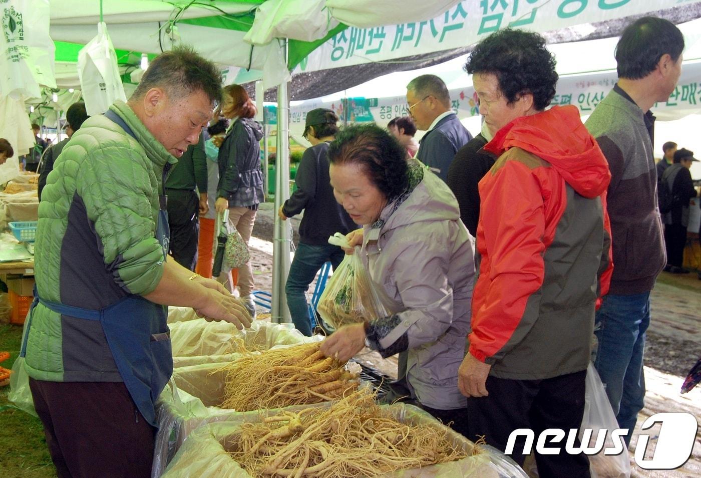 본문 이미지 - 지난해 열린 증평 인삼골축제 인삼직판장.ⓒ 뉴스1