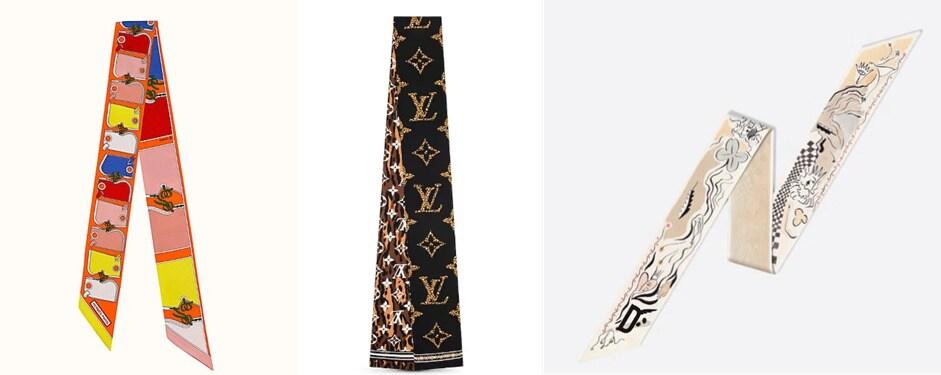 본문 이미지 - 명품 브랜드의 쁘띠 스카프. (왼쪽부터)에르메스 '트윌리', 루이비통 '방도', 디올 '미차'.(사진=각 사 공식 홈페이지)ⓒ 뉴스1