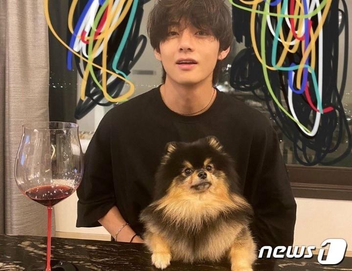 본문 이미지 - 방탄소년단 뷔와 반려견 연탄이. 사진 위버스 ⓒ 뉴스1