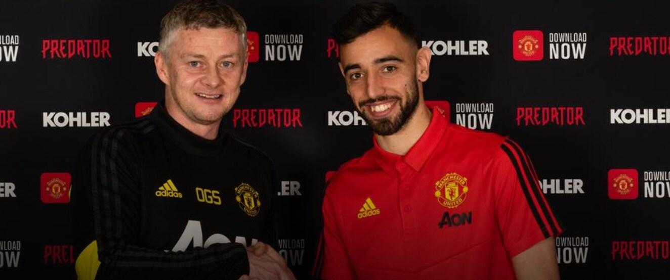 본문 이미지 - 올레 군나르 솔샤르 맨체스터 유나이티드 감독(왼쪽)과 브루노 페르난데스. (맨유 홈페이지 캡처) ⓒ 뉴스1