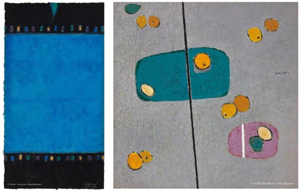 본문 이미지 - 김환기의 작품들. 왼쪽부터 'Untitled' 'Yellow Fruit'.(서울옥션 제공)ⓒ 뉴스1