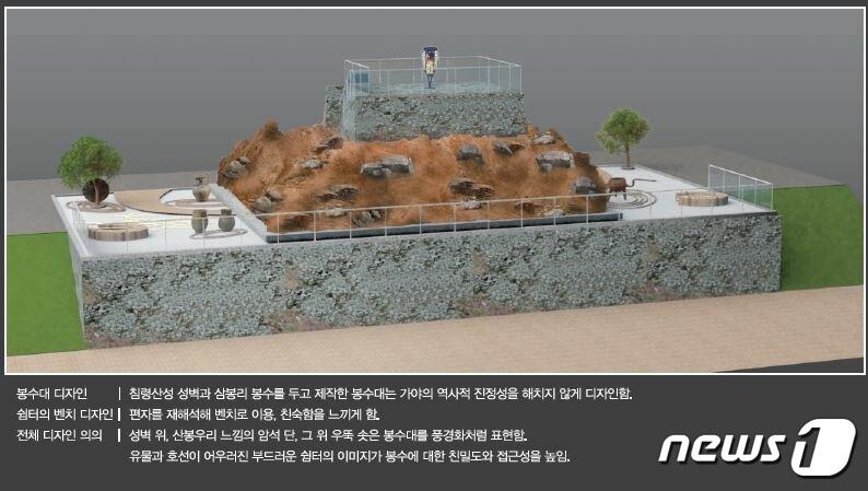 본문 이미지 - 전북 장수군이 31일 국가사적인 ‘동촌리 고분군’ 사적지정 1주년을 기념해 가야봉화대 점화행사를 개최한다. 사진은 모형 봉화대.(장수군제공)2020.10.26 /뉴스1