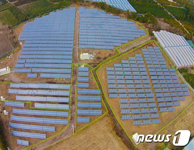 본문 이미지 - 제주 서귀포시 남원읍의 한 과수원에 들어선 태양광발전설비.(제주도 제공) ⓒ 뉴스1