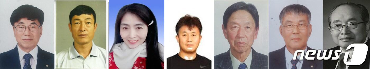 본문 이미지 - 13회 보은군민대상 수상자들. 왼쪽부터 유철웅, 이길재, 신정애, 윤태환, 나대찬, 이명희, 최욱환씨. ⓒ 뉴스1