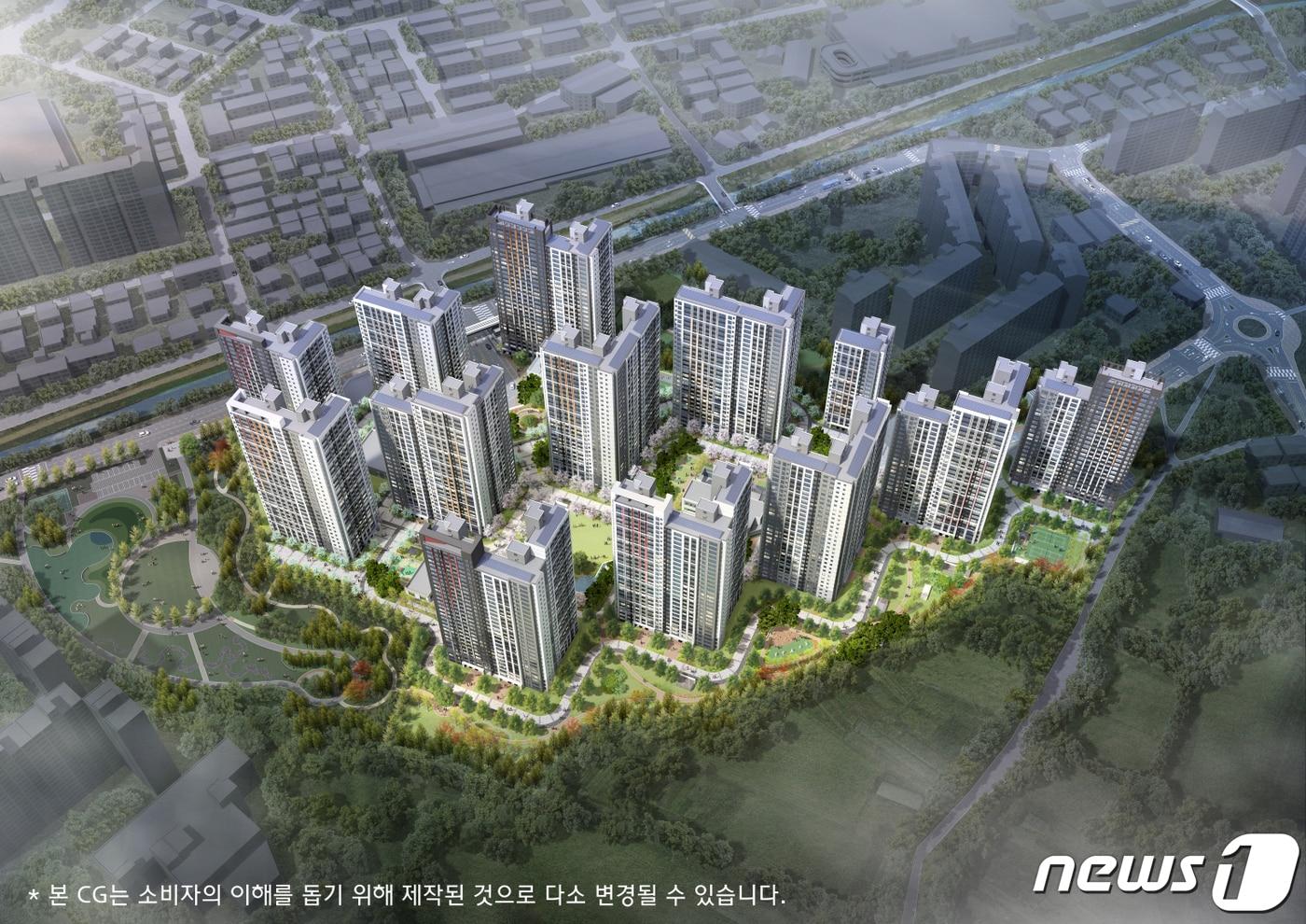 본문 이미지 - 현대건설 '힐스테이트 용인 둔전역' 조감도. ⓒ 뉴스1