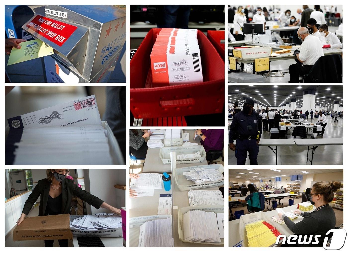 본문 이미지 - 2020년 11월 미국 대선 당시 펜실베이니아주와 유타주 등지에서 실시된 개표 과정을 촬영한 사진.  <자료사진> ⓒ AFP=뉴스1