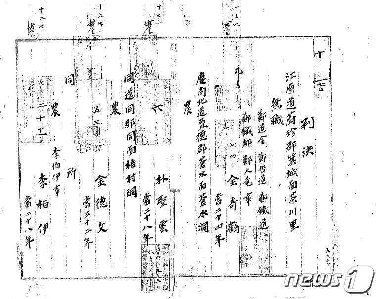 본문 이미지 - 김덕문 선생의 1921년 3월21일 당시 대구지방법원 형사부 판결문.(경북도 독깁운동기념관 제공)ⓒ 뉴스1