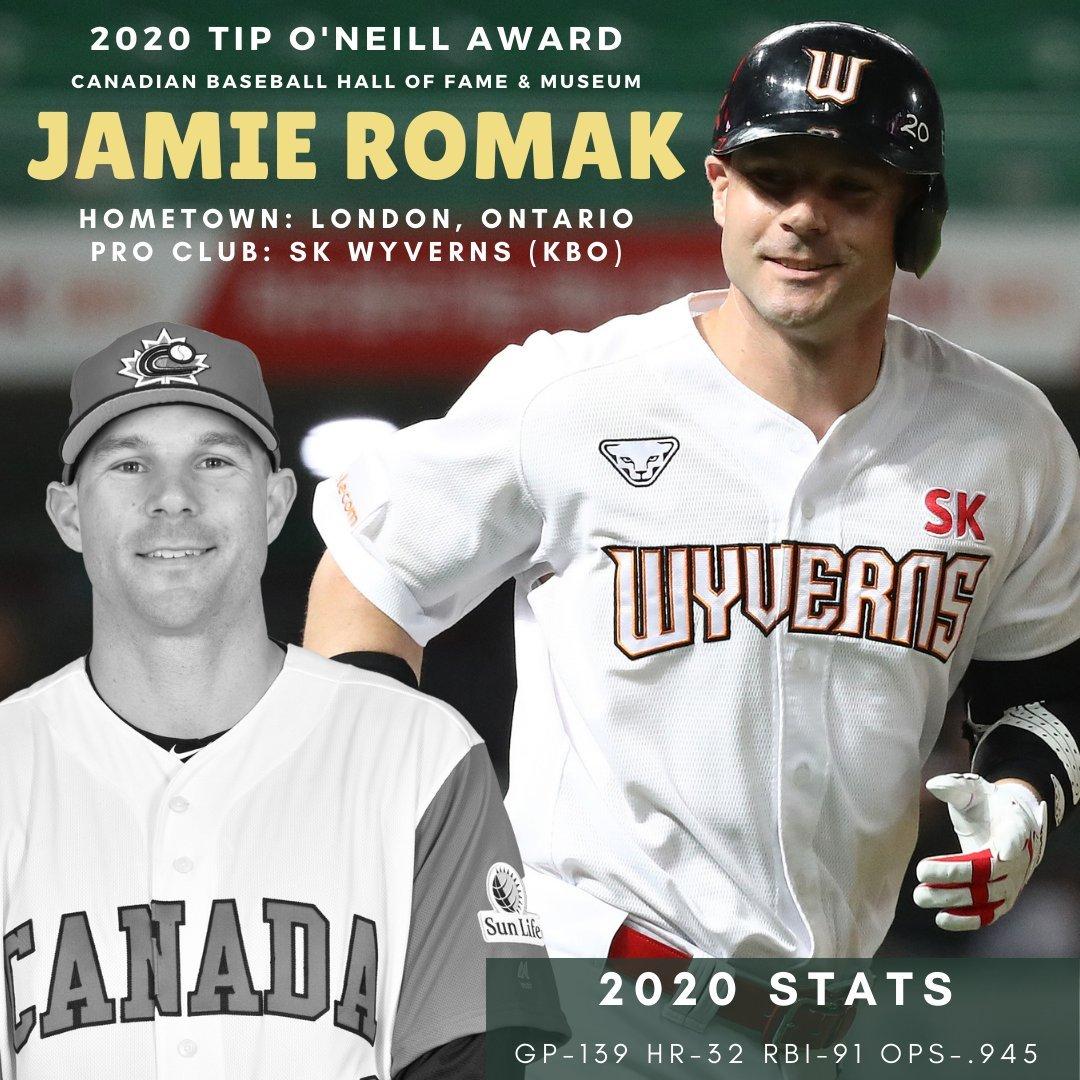 본문 이미지 - 2020년 캐나다 출신 최고의 선수로 선정된 SK 와이번스의 제이미 로맥. (캐나다 명예의 전당 SNS 캡처) ⓒ 뉴스1
