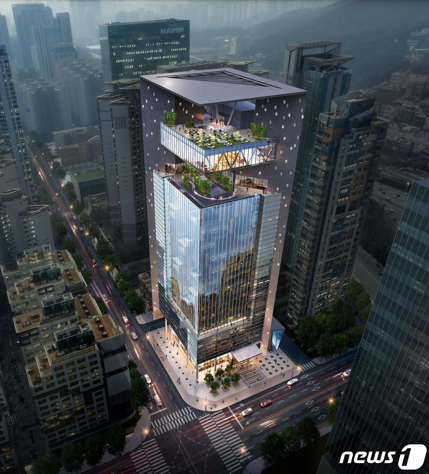 본문 이미지 - 성남시 공유재산을 사들인 ㈜마이다스아이티가 오는 2023년 정자동 163 2832㎡ 규모의 부지에 건립할 벤처기업 집적시설 조감도.(성남시 제공) ⓒ News1