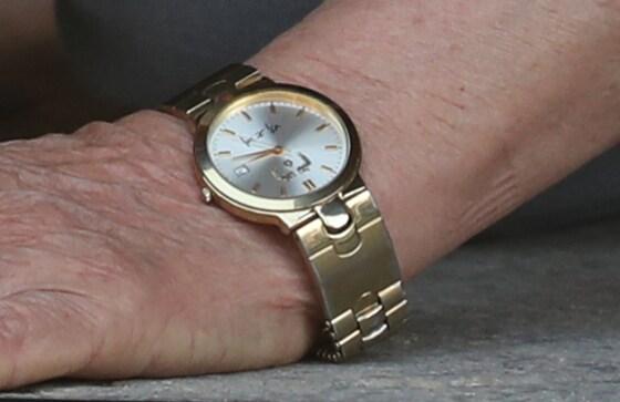 본문 이미지 - 이만희 신천지예수교 증거장막성전(신천지) 총회장이 지난 2일 오후 기자회견을 할 때 차고 있던 이른바 '박근혜 금장시계'. 박 정부시절 청와대 인사들은 가짜, 문재인 정부 지지자들은 '진짜'라며 진실게임을 펼치고 있다. ⓒ News1 허경 기자