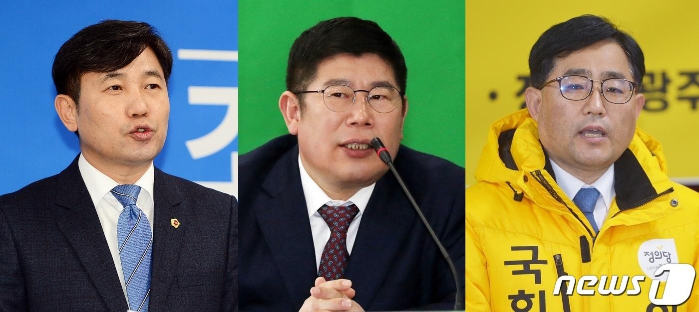 본문 이미지 - 21대 총선 광주 북구갑 주요 후보들. 더불어민주당 조오섭 후보, 무소속 김경진 의원, 정의당 이승남 후보.2020.3.30/뉴스1 ⓒ News1 박준배 기자