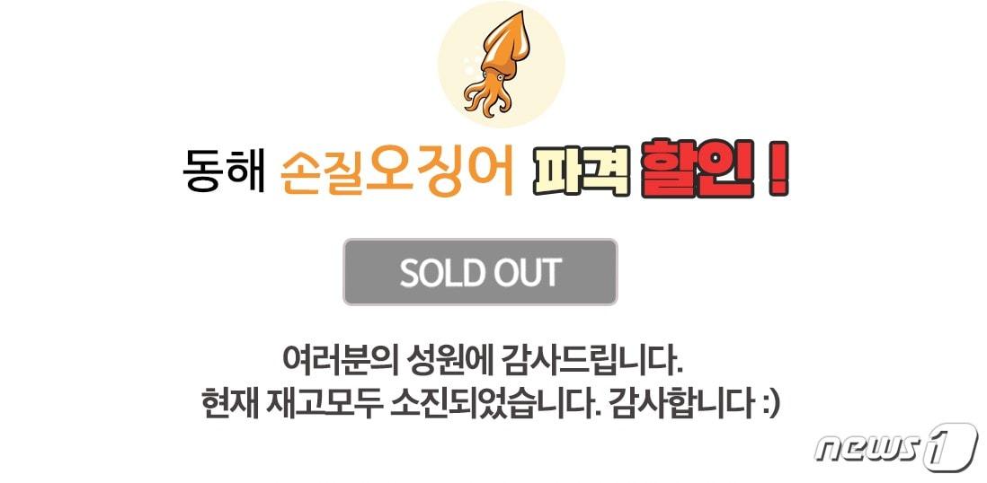 본문 이미지 - 강원 동해시가 진행한 '동해안 오징어 팔아주기' 운동이 시작된 30일. 동시접속자로 인해 쇼핑몰이 마비되는 소동을 빚은 끝에 28분만에 준비된 오징어가 완판됐다. (동해시수협쇼핑몰 캡처) ⓒ 뉴스1