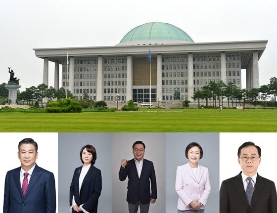 본문 이미지 - 비례대표로 21대 국회에 입성하는 (왼쪽부터) 최승재, 이영, 이동주, 한무경, 김경만 당선자