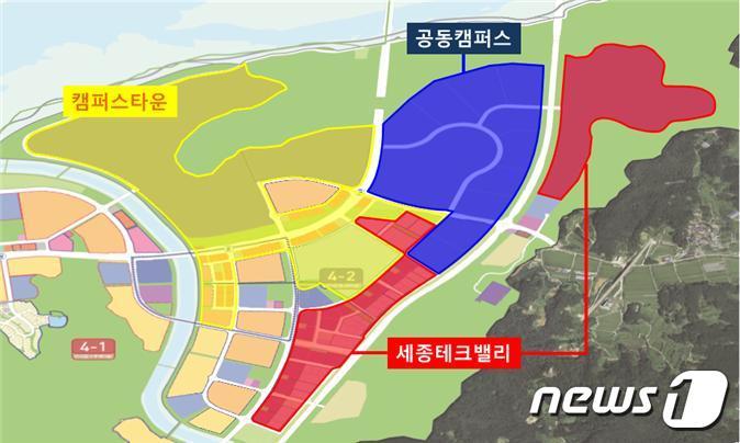 본문 이미지 - 행정중심복합도시건설청이 세종시 집현리(4-2생활권)에 대학용지를 조성해 ‘공동캠퍼스’ 건축공사를 내년 착공해 오는 2023년 준공할 계획이다.( 산학연 클러스터 구성 도면) 행복청 제공.ⓒ 뉴스1