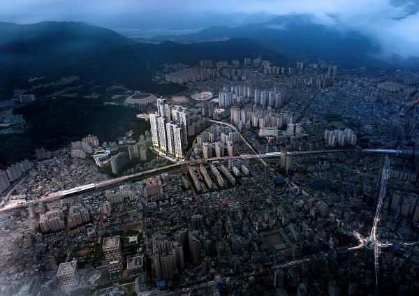 본문 이미지 - 쌍용 더 플래티넘 거제아시아드 광역조감도 ⓒ 뉴스1