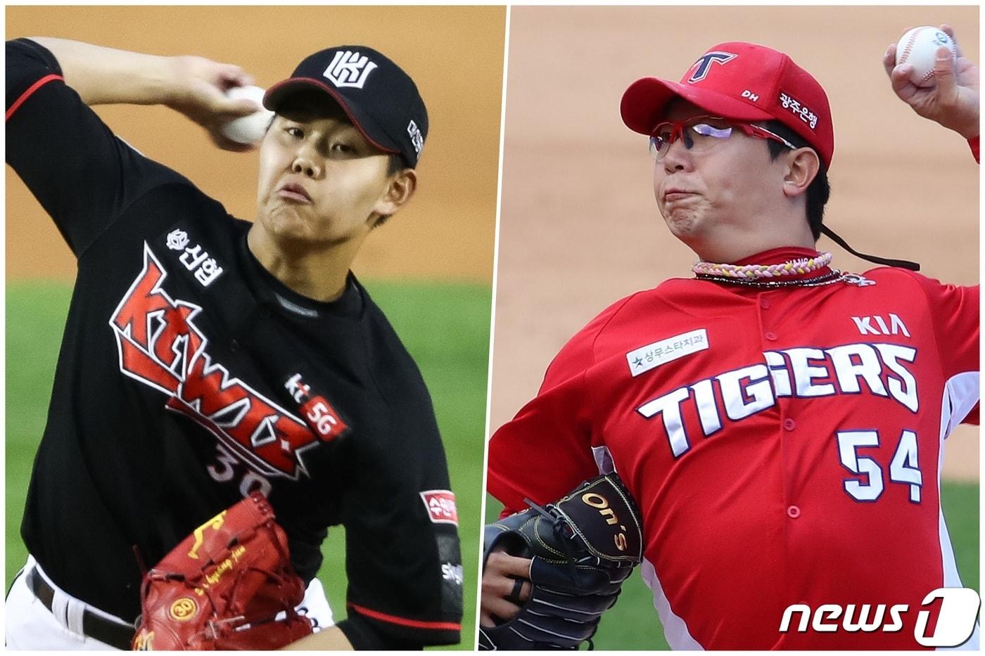 KT 위즈 소형준(왼쪽)과 KIA 타이거즈 양현종이 28일 수원 케이티위즈파크에서 선발 맞대결을 펼친다. ⓒ 뉴스1