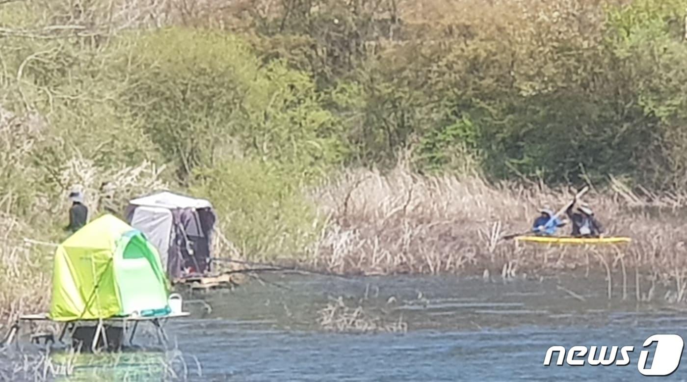 본문 이미지 - 낚시가 금지된 칠갑저수지에서 보트 등을 이용해  불법 낚시행위가 이루어지고 있다. /ⓒ 뉴스1