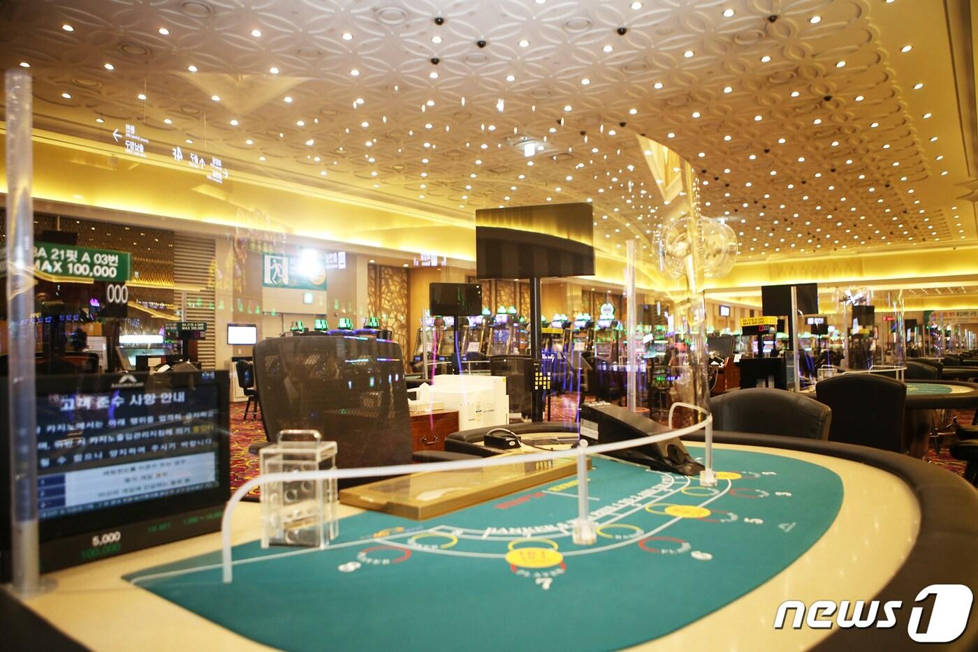 지난 7월1일 강원랜드 카지노 일반영업장 바카라 테이블게임에 비말가림막이 설치된 모습. /뉴스1 ⓒ News1 박하림 기자