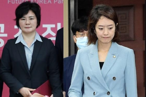 본문 이미지 - 조수진 국민의힘 의원이 청와대 대변인을 지낸 고민정 더불어민주당 의원&#40;오른쪽&#41;에게 &#39;정권 차원의 지지를 받아 당선됐으며 겸손할 줄 알라&#39;고 강력비판했다. ⓒ 뉴스1