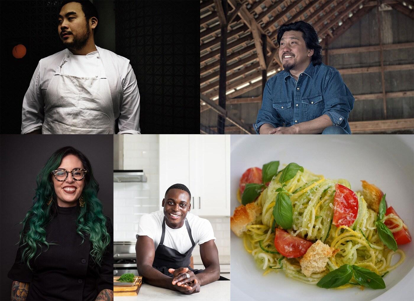 본문 이미지 - 에어비앤비의 온라인 요리 클래스. 데이비드 장 셰프(시계 방향으로), 에드워드 리 셰프, 클로제트 제페다 셰프, 로제 트라오레 셰프