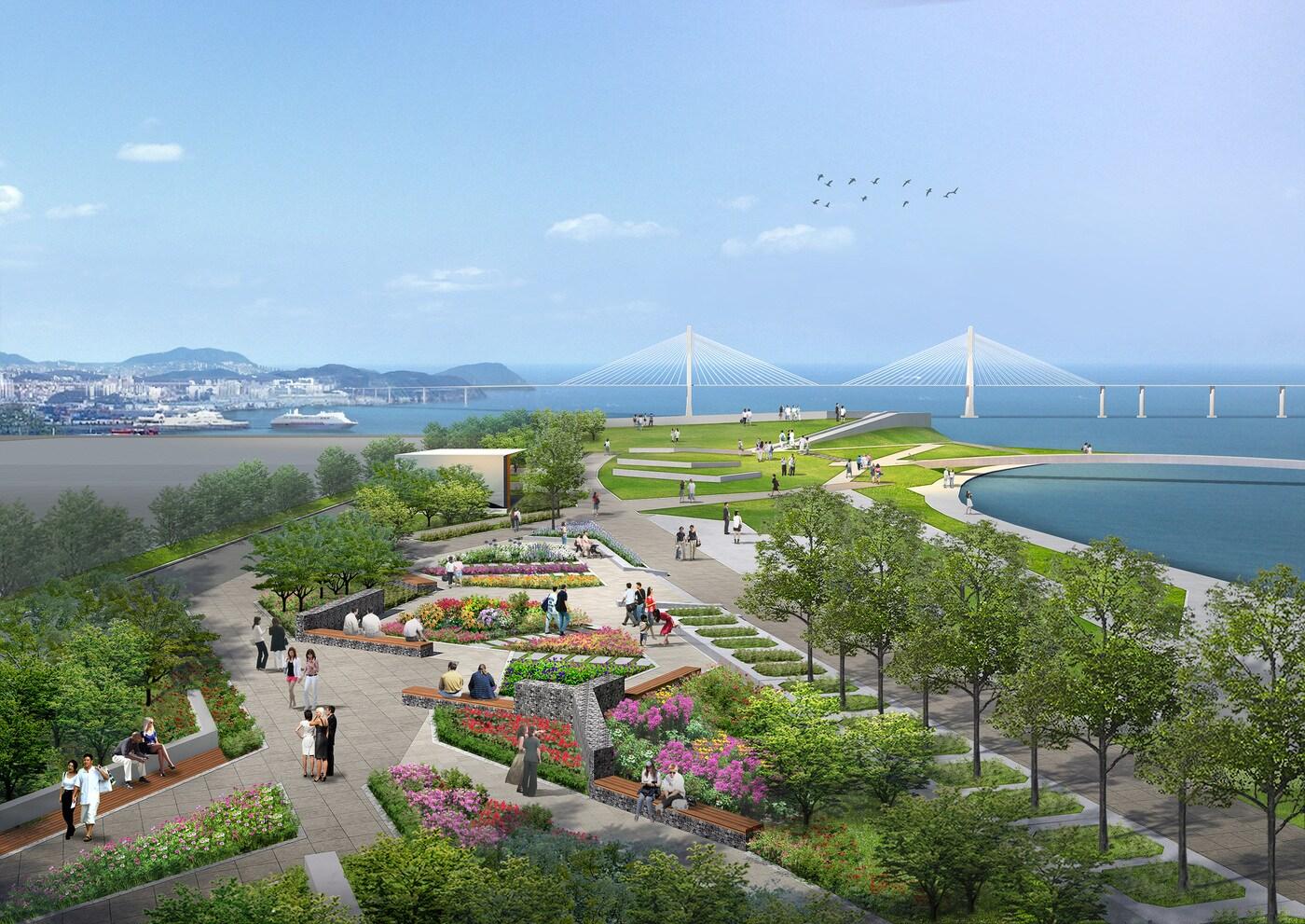 본문 이미지 - 부산항 북항 1단계 재개발사업 친수공원 전망광장 조감도./뉴스1