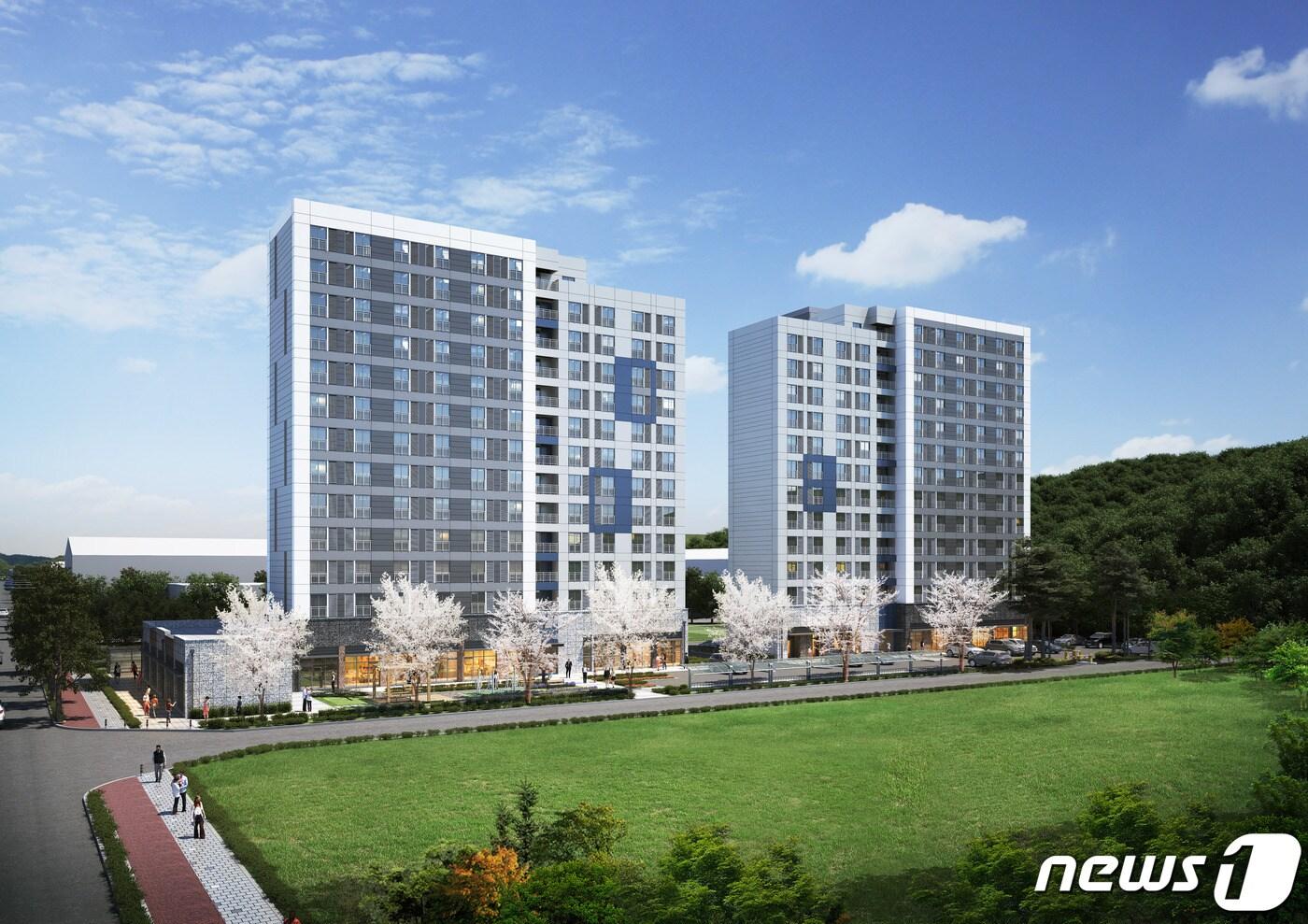 경기도가 내년 말 완료 목표로 청년·신혼부부 등의 주거난 해결을 위한 행복주택 1만호 공급에 속도를 내고 있다. 사진은 경기도시공사가 공급하는 안산스마트허브 조감도.(경기도시공사 제공).ⓒ 뉴스1